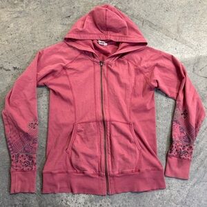 Aventura Women's Pink Organic Cotton Hooded Zip Up Jacket Aztec Tribal Boho Y2k